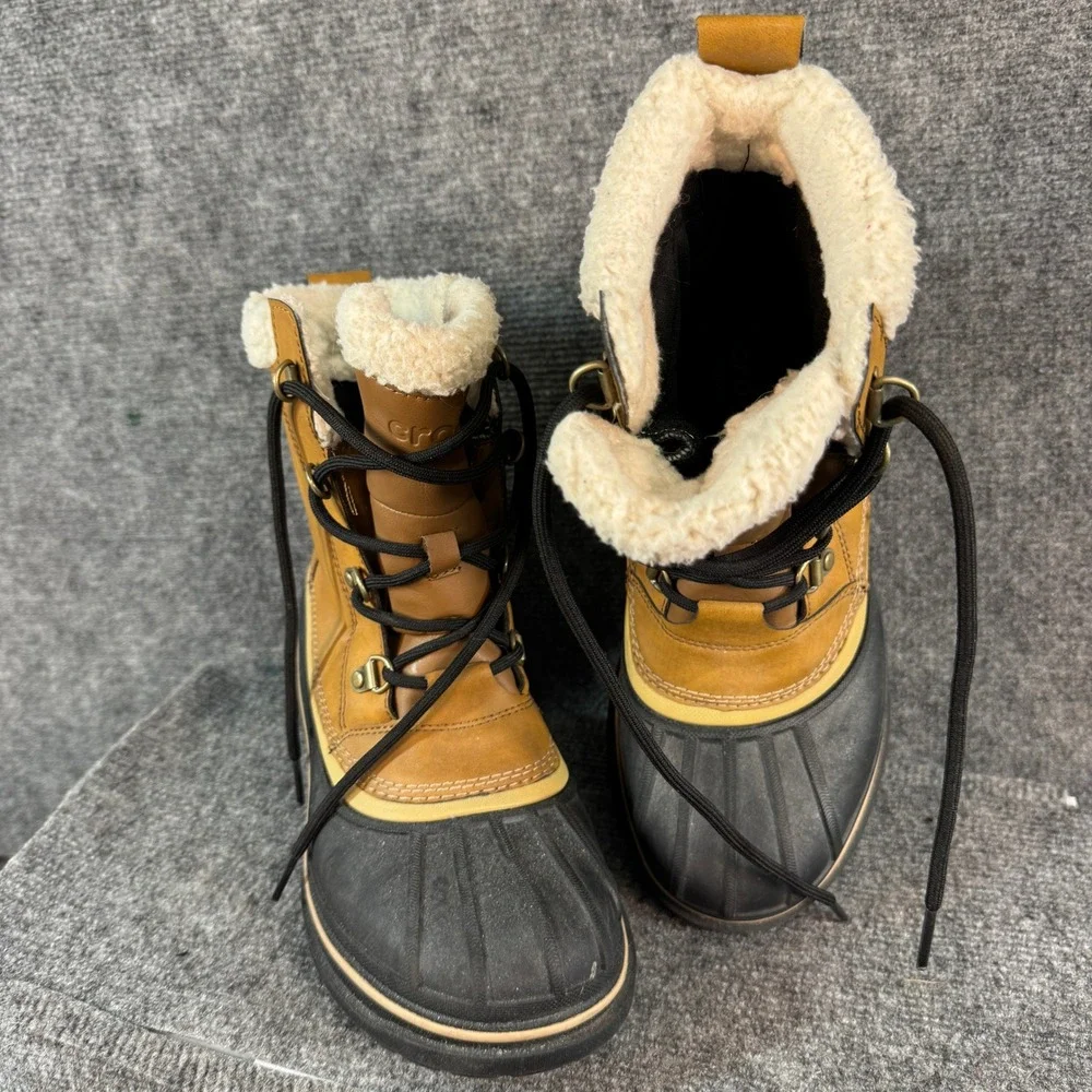 Crocs AllCast Luxe Duck Boots Waterproof Tan Black Faux Shearling Lined Mens 8